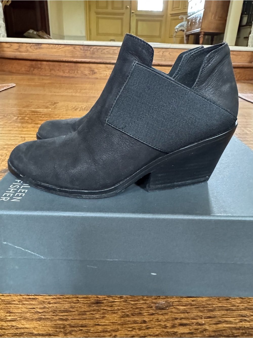 EILEEN FISHER BLACK NUBUCK BOOTIES